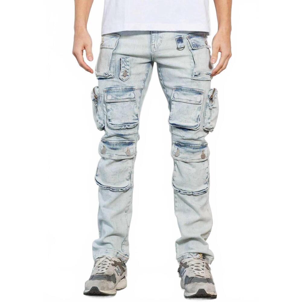 NEW FIRST ROW cargo denim jeans in blue